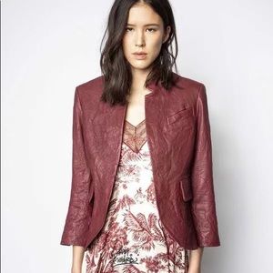 Zadig & Voltaire women's burgundy creased leather jacket